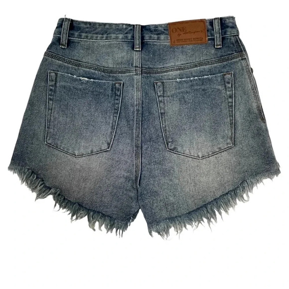 One Teaspoon High Waist Bonita Blue Denim Jean Short Distressed Raw Hem Size 27 - Picture 8 of 8